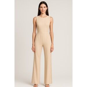 Bebe Jumpsuit Womens 0 Sleeveless Lace Trim Wide Leg‎ Dressy Neutral
